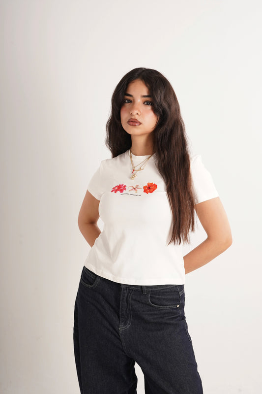 Lilies Baby Tee - White