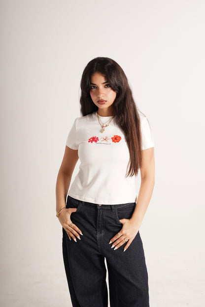 Lilies Baby Tee - White