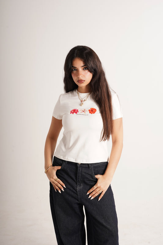 Lilies Baby Tee - White