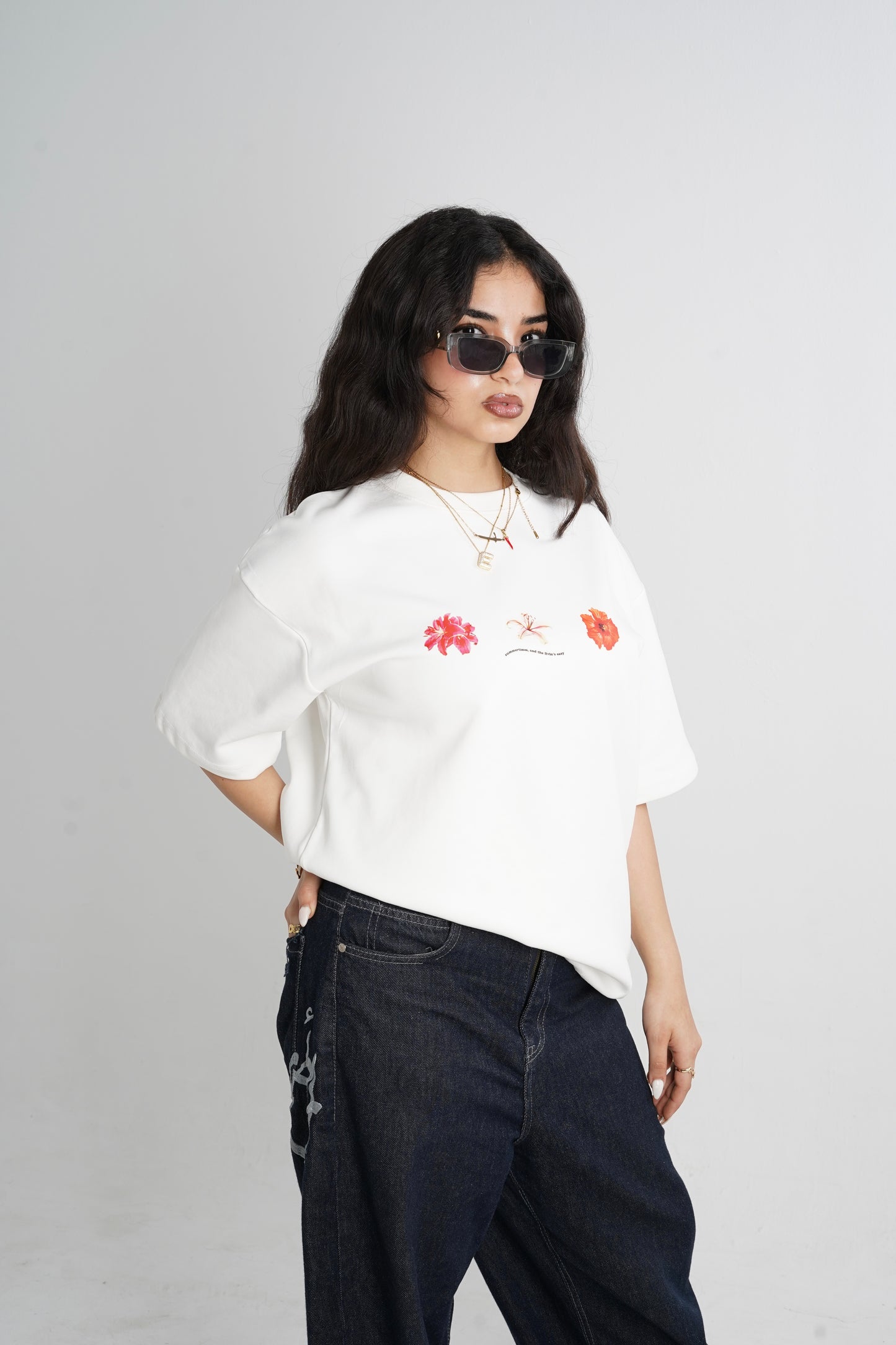 Lilies Oversized T-Shirt - White
